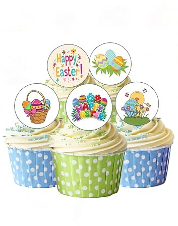 24 Precut Cute Easter clipart style Edible Wafer Paper Cake Toppers Decorations