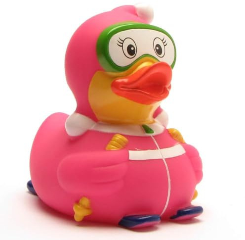DUCKSHOP I Badeente Skihaserl pink I Quietscheente I L: 7,5 cm I Quietscheentchen I Geschenk für Apres Ski I Präsent für Skifahrer I Für Sammler