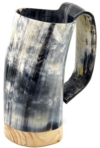 HORNCRAFT Drinking Horn Mug with Wooden Base | 500ml - 600ml Capacity | Ox Horn Tankard | Polished Finish | Genuine Ox Horn | Beer Tumbler | Drinking Vessel