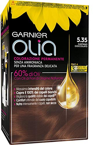 Permanente Coloration und Abfärbung von Garnier Olia 5.35 braune Schokolade