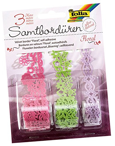 folia 12703 – Samtbordsdörrar Floral, 3 rullar, sorterade, självhäftande – perfekt för dekoration av inredningsaccessoarer, pyssel och kort