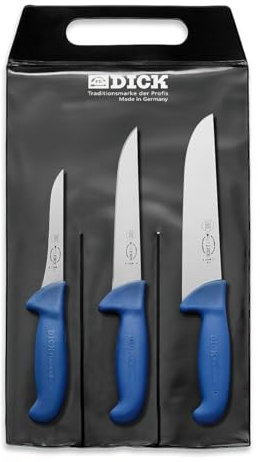 DICK 8255300 Messer-Set 3T Ergo Grip, Stahl, Blau, 48 x 22 x 1.8 cm, 3-Einheiten