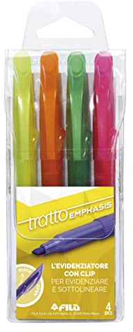 TRATTO betoning textmarkör med klämma, kilspets 1–4 mm, etui med 4 färger