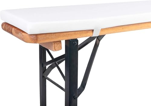 TexDeko® Bierbankauflage gepolstert 220x25x2cm Weiss | Bequemes Sitzpolster für Bierzeltgarnitur, In- & Outdoor Bankauflage, Bezug waschbar mit Reißverschluss, zum selber aufziehen