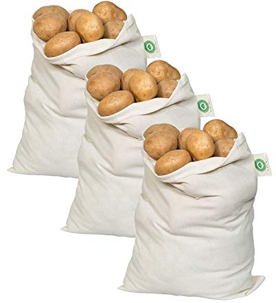 Nut Milk Bag - Reusable produce Sacks - Vegetable Cotton Muslin Bags for Refrigerator, Storing potato, Large and Washale Hemp Bags (3 Large - 12x15)