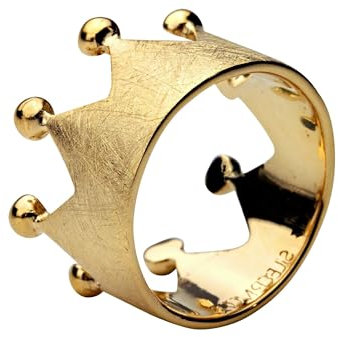 SILBERMOOS Damen Ring Krone Kronenring gebürstet elegant vergoldet Sterling Silber 925, Größe:58