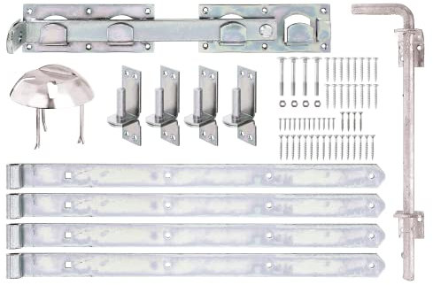 Alberts 216535 Beschlagsortiment | für Jägerzaun Doppel- oder Einzeltore | galvanisch verzinkt, dickschichtpassiviert