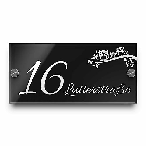 Edles Türschild aus Hochglanz Acrylglas 21x10 cm | Hausnummer mit Gravur mit über 80 Motiven Familien-Haus Familienschild Türschilder für die Haustür mit Namen