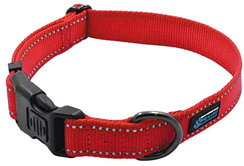 Max and Neo NEO Nylon Buckle Reflective Dog Collar - We Donate a Collar to a Dog Rescue for Every Collar Sold (Medium, RED)