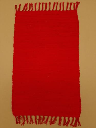 Kottig Fleckerl Handweb Teppich Fleckerlteppich Uni 120x170 Garmisch Flickenteppich Einfarbig (Rot)