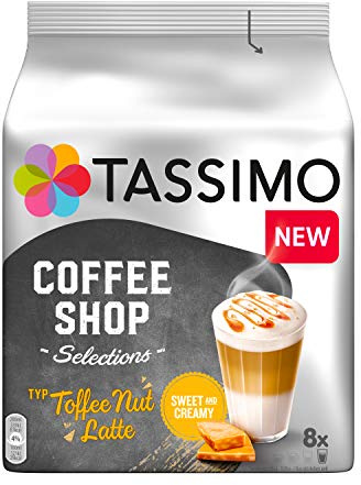Jacobs Tassimo Capsules Coffee Shop Selections Toffee Nut Latte, 8 Coffee Capsules, 268 g