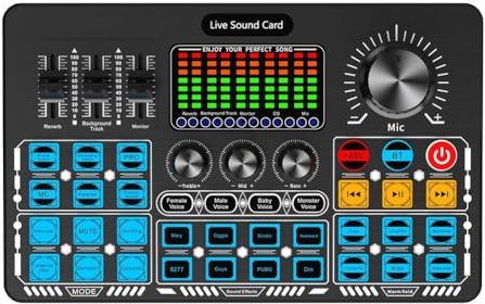 Junterone Carte Son Live Q6S Interface Audio avec Effets de Mixage DJ et Changeur de Voix Console de Mixage Audio pour Le Streaming