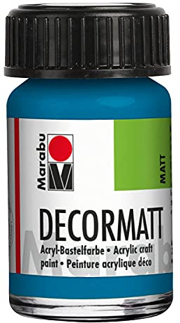 Marabu 14010039056 - Decormatt Acryl Cyan 056, 15 ml, samtmatte Acrylfarbe auf Wasserbasis, cremig und farbintensiv, speichelfest, wetterfest, zum freien Malen und Schablonieren