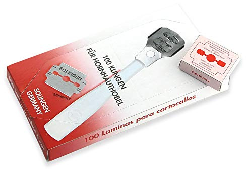 100 Stück Hornhauthobel-Klingen Hornhauthobelklingen aus Solingen | 100er Pack Original Solinger Made in Germany Ersatzklingen für Hornhaut-Hobel zum präzisen entfernen von Hornhaut