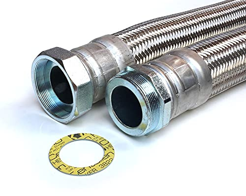 Panzerschlauch 2 1/2 Zoll ÜM x AG, Flexschlauch DN60 BHKW Schlauch Industrieschlauch Heizungsschlauch für Nutzwasser, 30cm