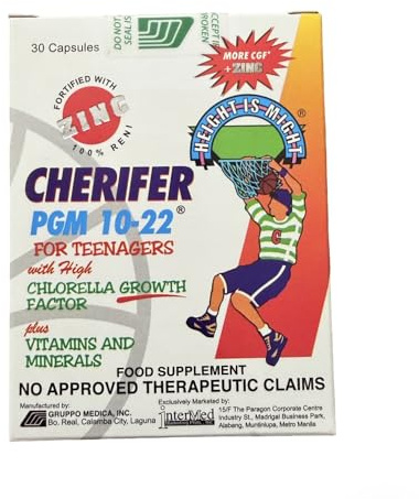Cherifer PGM 10-22 Capsules with Zinc for Teenagers with Chlorella Growth Factor,and Taurine 30 Capsules