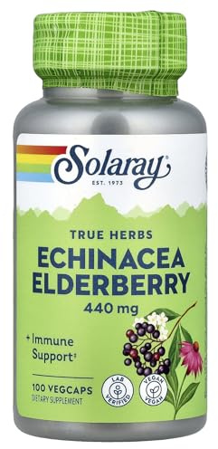 SOLARAY Echinacea and Elderberry Supplement Capsules, 100 Ct Veg Caps