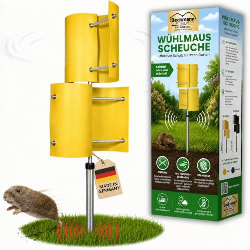 Beckmann Wühlmausschreck wartungsfrei Maulwurf Vertreiber [ohne Strom] Wirkungsbereich 1500 m² I Maulwurfschreck I Mäuseschreck I Wühlmaus vertreiben I Mäuse vertreiben I Marderabwehr I Marderschreck