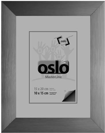 OSLO MasterLine Bilderrahmen 15 x 20 stahl (dunkel silber) Aluminium, 3 cm breit gebürstet zum Aufstellen und Hängen Alu-Rahmen Echt-glas