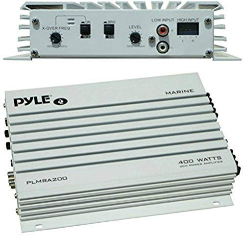 PYLE PLMRA200 amplificatore marino uso nautico 200 watt rms 400 watt max a 2 canali barca piscina gommone imbarcazioni interno esterno locali all'aperto ingressi rca e ad alto livello