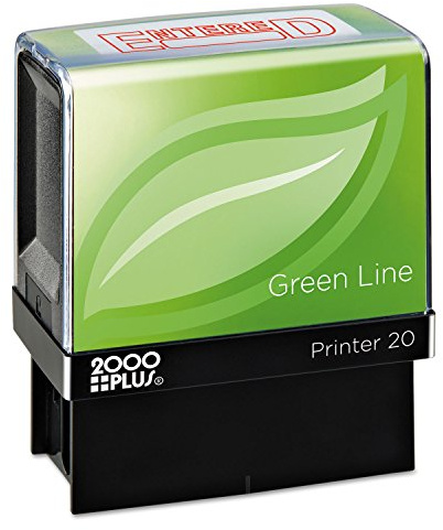 2000 Plus Green Line Self-Inking Message Stamp, Entered, 80% Recycled, 1 1/2 x 9/16 Impression, Red Ink (098368)