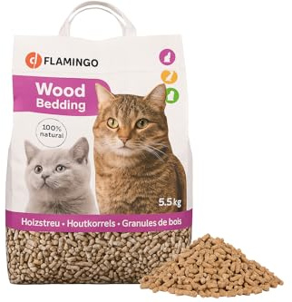 Flamingo Granulé de Bois Brun - 6kg - 10L - Convient aux Chats, Petits Animaux et Oiseaux - 100% Naturel - Compostable