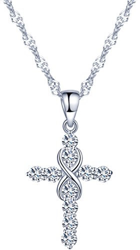 Yumilok Jewelry 925 Sterling Silver Cubic Zirconia Elegant Infinity Symbol Cross Pendant Necklace for Women/Girls