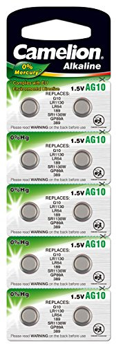 Camelion Camelion AG10 Lot de 10 piles bouton alcalines 1,5 V sous blister