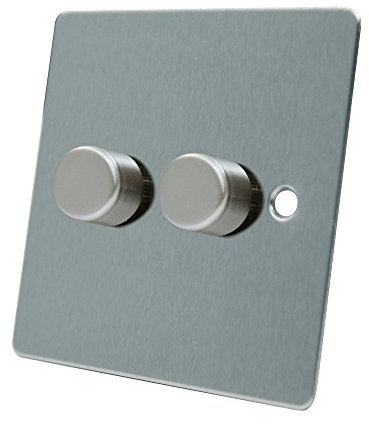 AET FSC2GDIM40 Satin Chrome Flat 400W-10 Amp Double 2 Gang 2 Way 400W Light Dimmer Switch, 400 W, 240 V