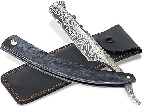 InstrumenteNrw - Damast Rasiermesser, Klassisch, Holz, Erwachsene, Unisex, Silber, Schwarz, Wet Shaving Enthusiasts, Classic Design Lovers, All Skin Types