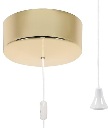 ElekTek UK Safety Approved Polished Brass Bathroom Light Pull Switch EN 60669-1 & CE Mark, Earth Terminal, Ceiling Mounted, White Cord/String, 6A 250V, 1 Way/2 Way Use, Full Wiring Instructions