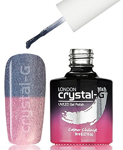 Crystal-G London - TH40 Princess Neptune - Dark Smokey Blue to Mid Pink Lilac Shade - Shimmer Glitter UV LED Soak Off Gel Nail Polish Varnish - Thermal Colour Change Range - 8ml - ***REQUIRE UV/LED LAMP TO CURE DRY GEL POLISH***