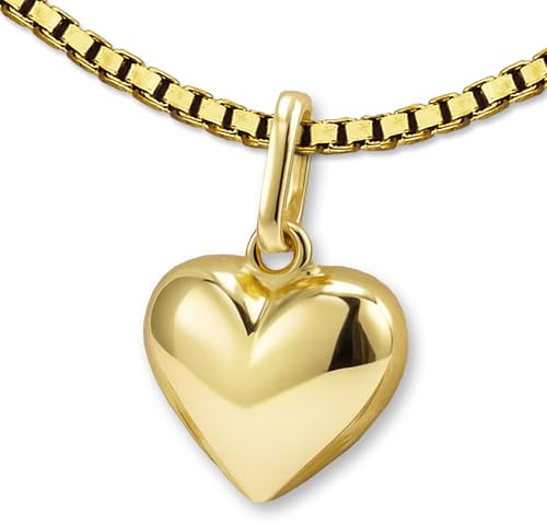 CLEVER SCHMUCK Mädchen Herzkette Herzanhänger 8 mm glänzend 333 Gold 8 Karat mit vergoldeter Kette Venezia 38 cm im Etui creme