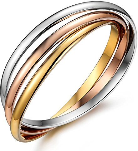 JewelryWe Damen Armband Edelstahl DREI Farben Trizyklischer Edelstahlarmband 3 Armbänder Verriegelung Armreif Armspange Manschette für Frauen Mädchen