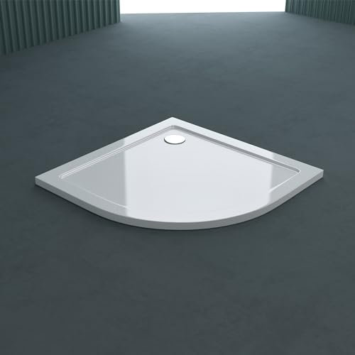 doporro Receveur de douche 80x80 bac à douche quart de cercle extraplat acrylique blanc Faro3 80x80x4cm