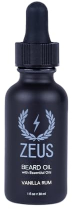 ZEUS Natural Beard Oil for Men, Premium Grooming Oil to Soften, Hydrate, Condition & Control Frizz in Beard and Mustache (Made in USA) Vanilla Rum