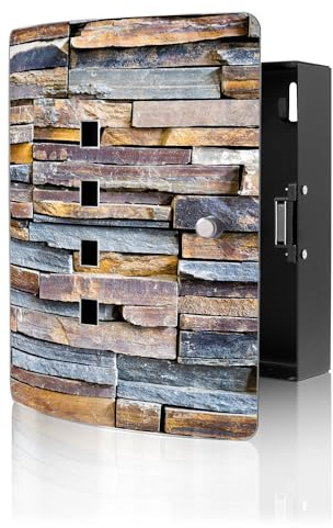 banjado Design Schlüsselkasten aus Edelstahl für 10 Schlüssel - Schlüsselschrank zur Schlüssel Aufbewahrung 24 x 21,5 x 7cm groß mit praktischem Magnetverschluss - Motiv Naturstein