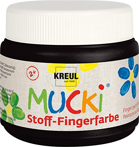 Kreul 28106 – Mucki lysande tyg – fingerfärg, 150 ml i svart, vattenbaserad, parabenfri, glutenfri, laktosfri och vegansk, perfekt för användning med fingrar och händer