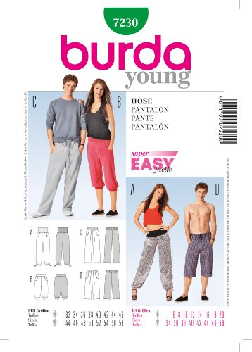 Burda Young Schnittmuster #7230 Unisex Hose Gr. D 32-46 & H 44-58 Nählevel 1 (super easy)