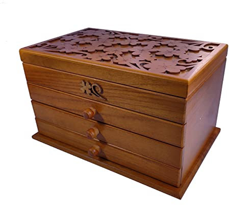 Hölzern Schnitzerei Schmuckkasten Holz Schmuckschatulle schmuckkästchen Holz Schmuckaufbewahrung mit Spiegel
