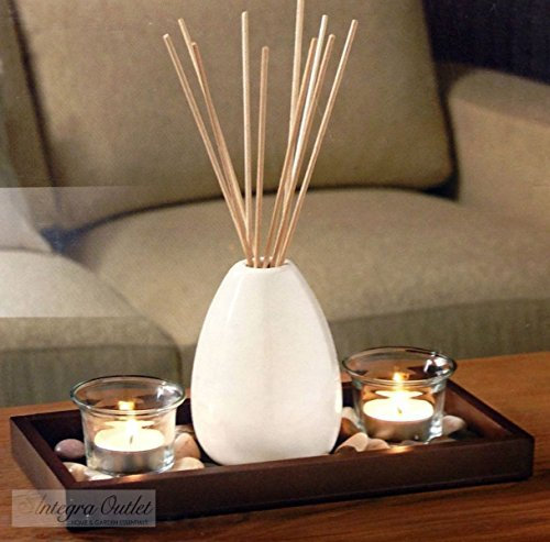Ceramic Vase Reed Diffuser & Candle Set With Wooden Tray & Stones by dy&dx