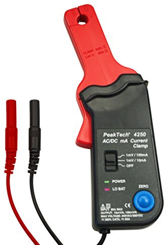 PeakTech P 4250 Stromzangen-Adapter für Multimeter AC/DC mit 4 mm Steckern Nullpunkteinstellung für Gleichstrom-Amperometrie, Strommessung, Durchmesser bis zu 9 mm - Stromzange CAT III 300V