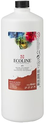 Ecoline - Flüssige Aquarellfarbe Flasche 990 ml Siena gebrannt 411 - Brilliant Dye & Gum Arabic Watercolor Paint mit Dosierdüse