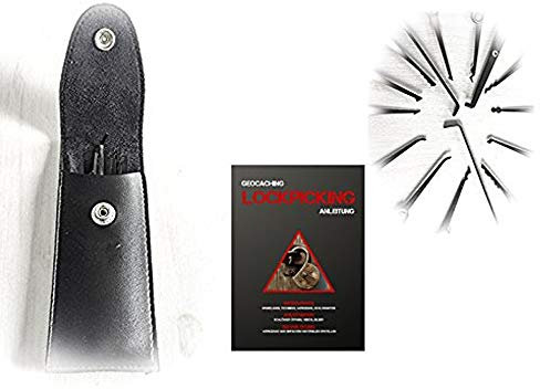 Lock Picking Tool Professional Set with 12 Pieces with Leather Bag – Locks Lock Picking Cracking Hobby Training Skill Pick – Geocaching
