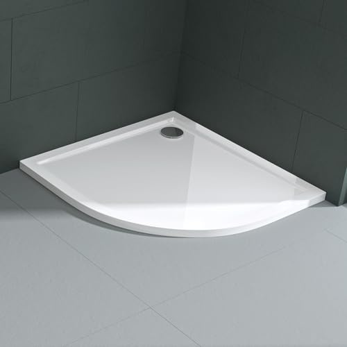Mai & Mai Plato de Ducha 90x90x4 cm, Forma Cuarto de Círculo, Acrílico Blanco con Desagüe Al02, Antideslizante, Ultra Plano, Fácil de Instalar Faro3