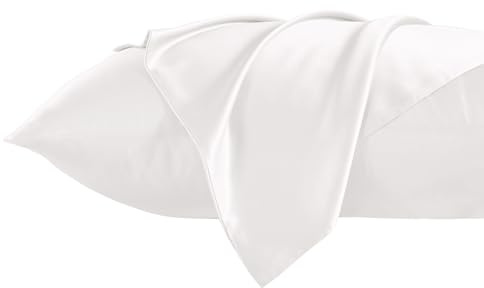 THXSILK 100% 19 Momme Seide Kissenbezug Kissenhülle mit Reißverschluss - Seide Kissen Bezug - Super Weich und Glatt Seide Kopfkissenbezug (40x80cm, Weiß)