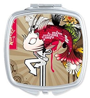 DIYthinker Japón Cultivo De Carpa Colorida Olas del Crisantemo Totem Arte Irradia La Ilustración Modelo Cuadrado De Maquillaje Compacto Espejo De Bolsillo Portátil Pequeño Linda Mano Espejos