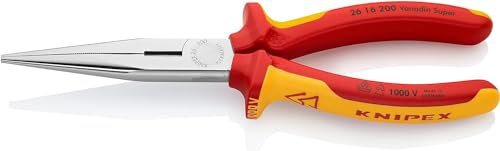 Knipex Pince demi-ronde avec tranchant (pince bec de cigogne) chromée, isolées par gaines bi-matière, certifiées VDE 200 mm 26 16 200