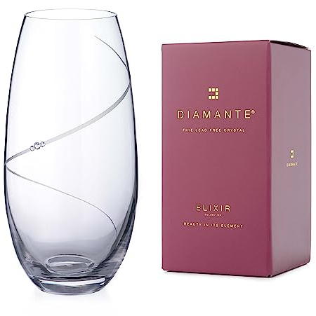 DIAMANTE Silhouette' 25cm Crystal Barre Glass Crystal Vase with Crystals Elements in gift box