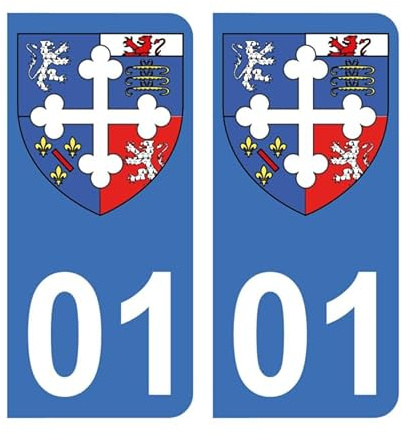 Autocollant 01 avec Blason de l'Ain Plaque immatriculation Auto (9,8 x 4,5 cm)